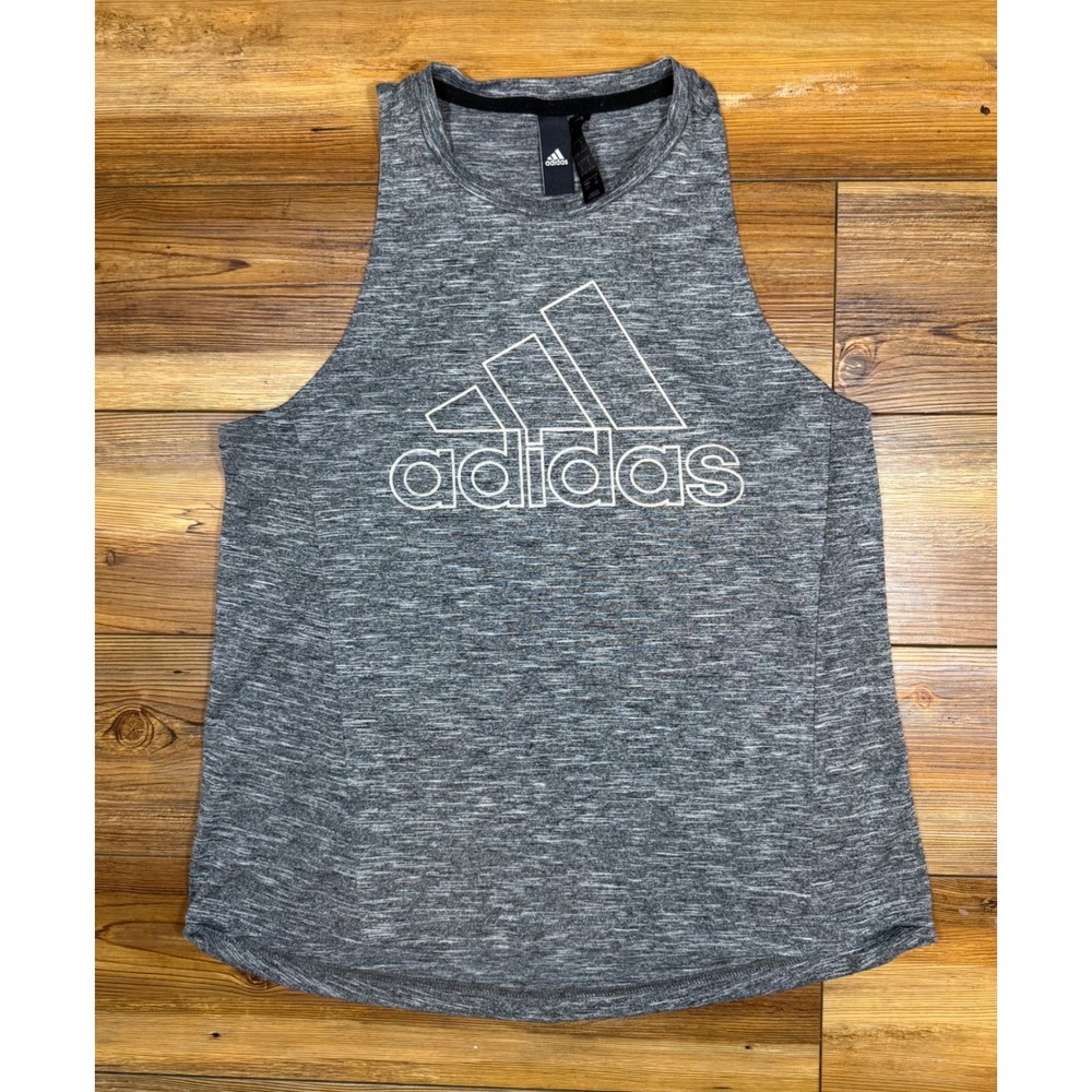Adidas Womens Gray Space Dye Racerback Tank Top Logo Activewear Small